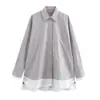 Nova Camisa de Outono Estilo Europeu e Americano Moda Feminina Estilo de Rua Casual Patchwork Listrado Peça para Camada Manga Longa