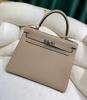 Piel de Vaca de Togo Hilo de Cera Cosido a Mano Costura Interior Bolso Clásico Kelly Platino Bolso de Hombro Cruzado para Mujer 28cm
