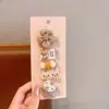 Tecido cor de café desenho animado presilha de cabelo infantil laço xadrez pérola presilha de tecido totalmente revestida presilha para franja de bebê sem danificar
