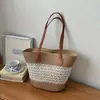 Bolso tejido de bloques de color a rayas transfronterizo, moderno, casual, simple, versátil bolsa de playa, bolsa de mano de gran capacidad para vacaciones