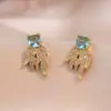 Aretes para Mujer, Aretes de Flor Corazón con Circonita Micro-pavimentada de Cobre, Nueva Moda de Nicho, Diseño Simple, Joyería de Temperamento y Versátil