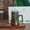 Taza de té martillada de titanio puro con tapa y asa, elegante vaso de agua para oficina, taza de metal de alta calidad para regalo, taza de té de negocios para hombres