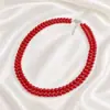 Collar de perlas de imitación de doble capa, accesorios de cheongsam de dos capas, cadena de cuello multicapa para mujer, cadena de suéter de dos filas