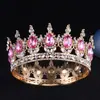 Tiara de Novia de Venta Caliente Transfronteriza Corona Redonda de Cristal Redondo Barroco de Alta Gama Corona de Princesa Cumpleaños Accesorios de Boda Lote