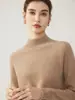 Suéter de malha feminina de caxemira, gola alta, novo para outono e inverno, espessado, cor sólida da moda, camada base, cor verde-água