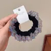 Scrunchie de estilo coreano com estampa xadrez de leopardo em rede, alta elasticidade, borda plissada tipo babado, elástico de cabelo para rabo de cavalo, acessório de cabelo