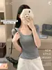 Camiseta de verano versátil de manga corta con cuello en U 2983U para mujer, pura y seductora, corte entallado, fina, cuello cuadrado, manga media, top básico