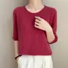 Suéter de Punto para Mujer con Cuello Redondo 2026 Otoño/Invierno Nuevo Estilo Hueco de Cinco Mangas Holgado Pulóver Capa Base Suéter Delgado