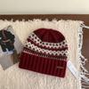 Sombrero de Lana Mezclada para Mujer Otoño e Invierno a Prueba de Frío Cálido Engrosado Estilo Coreano Moda Vintage Jacquard Tejido Gorro Pulóver
