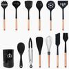 Promoção Quente da Amazon Alça de Madeira Branca Leite Silicone Utensílios de Cozinha Conjunto de 12 Peças Barril de Armazenamento Pá de Cozinha Antiaderente Colher Ferramenta