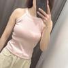 Primavera y verano con camisola de cuello halter con almohadilla en el pecho para mujer, interior con short, camiseta básica ajustada elástica para exterior, 470939