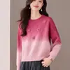 Tejido de punto con flores tie-dye degradadas de manga larga para mujer Otoño e Invierno 2025 Nuevo Top Básico de Punto Holgado Estilo Perezoso
