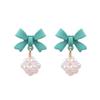 Pendientes de plata 925 con lazo azul dulce y aguja, pequeños pendientes de perla vintage, pendientes de niña con clip B909