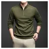 Moletom Popular de Manga Longa Masculino Gola Alta Meia com Zíper 2025 Inverno Forrado com Lã Quente Moletom de Caxemira Camisa Básica