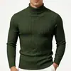 Suéter de cuello alto para hombre de otoño/invierno transfronterizo europeo y americano, top de punto casual de manga larga, capa base de punto de ochos de color liso cálido