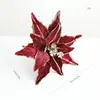 Flor Navideña Transfronteriza 26cm Rojo Dorado Lentejuela Terciopelo Flor Artificial Decoración de Árbol de Navidad Rama Decoración