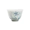Xícara de Chá de Porcelana de Jade da Dinastia Tang e Song, Parede Fina, Pintada à Mão com Flor de Narciso, Conjunto de Chá Kung Fu, Xícara Única de Cerâmica Azul e Branca para Casa, Copo Pequeno