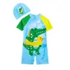 Traje de baño de una pieza para niños al por mayor con pantalones cortos, traje de surf de manga corta con protección solar de secado rápido para niños, niños pequeños y niños pequeños