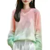 Nueva Colección Otoño/Invierno 2026: Suéter de Lana con Cuello Redondo de Forro Polar Degradado de Corte Relajado para Mujer, Tejido Suave y Grueso