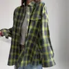 Amazon Cross-Border 2025 Outono Estilo Retrô Versátil Gola Lapela Solta Camisa Xadrez Manga Longa Bolso Camisa Feminina
