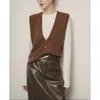Colete de Tricô Grande com Gola V 100% Lã para Mulheres no Inverno, Top Simples Elegante e Relaxado, Suéter para Roupa de Trabalho para Usar por Cima