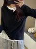Ropa para mujer de talla grande, que realza los hombros, top tipo dos piezas falso, nueva colección de otoño, capa interior adelgazante de manga larga, camiseta básica de punto, camiseta