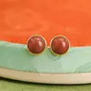 Yuebao Joyería Ágata Roja del Sur Plata de Ley S925 Chapado en Oro Redondo Modernos Simples Elegantes Pendientes Populares Diseño Personalizado