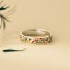 Nalan Prata Pura 999 Fresco e Doce Estilo Ins Esmaltado Pintado Ouro Lírio do Vale Flor Videira Anel R02947