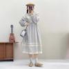 Outono 2024 Novo Estilo Pastoral Mori Retro Costura de Renda Solto Casual Emagrecedor Cadarço Cintura Vestido
