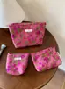 Bolsa de Cosméticos com Flores Bolsa Portátil para Armazenamento de Cuidados com a Pele Bolsa Pequena de Lona Bolsa Interna Bolsa de Lavar para Viagem Carteira