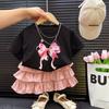 24045 Verano para Niñas Ropa Nueva para Niños Lindo Top con Lazo Más Falda de Pastel de Princesa Conjunto de Dos Piezas