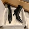 Botines de Punta Francesa para Mujer de Cuero Suave de Caña Media Botas Individuales Estilo Nuevo 2023 Botas de Tacón Fino de Tacón Alto Botas Elásticas Finas de Celebridad de Internet