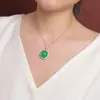 Pingente Yiluyin em Prata de Lei S925 com Calcedônia Verde, Geométrico Vintage Versátil Elegante Pingente Oval Cabochão