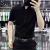 Camisa de manga corta de color liso para hombre de marca francesa de alta gama, corte ajustado, cuello camisero, seda de hielo, camisa casual de negocios, nuevo modelo de verano