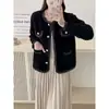 Chaqueta corta de tweed estilo bouclé con ribete de hilo brillante para mujer Amazon cuello redondo manga larga chaqueta de tweed chaqueta de trabajo