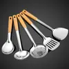 Espátula de Cocina de Acero Inoxidable Utensilios de Cocina Cuchara con Mango de Grano de Madera Espátula Cuchara Pala de Cocina Engrosada Cuchara para Arroz Juego de Cocina