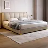 Cama de cuero estilo crema moderna minimalista de alta gama para dormitorio principal almacenamiento nueva cama de doble suave tapizada estilo tecla de piano cama de boda