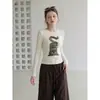 Toma real, precio real: Camiseta de moda coreana para mujer, cuello redondo, manga larga, otoño 2026, diseño estampado, top base