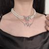 Corrente de Clavícula Dupla Borboleta Aranha Vazada com Strass Luxo Leve Moda Celebridade Elegante Alta Classe Nova Moda Colar