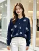 Novo suéter de malha estilo coreano, suave para outono e inverno, para mulheres, fresco e delicado com design floral tridimensional, gola redonda, cardigã de botão único