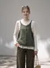 Camisole de tricô rendado estilo coreano para mulheres, início do outono, gola redonda, botões de madeira, top em camadas curto sem mangas