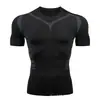 Camiseta Deportiva Ajustada de Manga Corta para Hombre, para Fitness, Running, Cuello Redondo, Baloncesto, Fútbol, Compresión, Secado Rápido, Ropa Blanca Roja