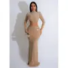 C6863 Moda Europea y Americana Transfronteriza Aliexpress Amazon Vestido Largo de Malla Color Sólido con Pedrería para Mujer