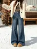 Calça jeans flare cintura alta com strass estilo coreano para mulheres, novo estilo outono e inverno 2026, jeans flare de perna reta, solto e que afina.