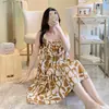 Nueva Bata de Noche de Algodón con Tirantes para Mujer, Vestido Delgado Estampado de Verano, Ropa para el Hogar, Vestido Pijama, Venta Directa de Fábrica