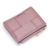 Cartera de Piel de Cordero para Mujer, Estilo Corto, Nuevo Modelo 2026, Diseño Coreano de Nicho Estilo Ins, Cartera Pequeña Plegable de Cuero Genuino Tejido