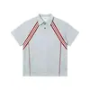 Camisa Polo Listrada Simples Tendência Estilo Americano Manga Curta Design de Verão Masculino com Patchwork Caimento Solto Ombro Normal Camiseta de Meia Manga