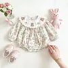 Vestido com gola de boneca para meninas estilo coreano outono bebê floral vestido de princesa vestido de primeiro aniversário macacão de bebê moderno