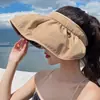 Chapéu de Sol Protetor Solar de Borracha Preta de Verão para Crianças com Aba Grande Chapéu de Sol para Praia Chapéu de Sol com Topo Aberto Dobrável