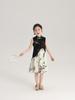 Nuevo Vestido de Verano 2024 para Niños Estilo Nacional Estampado de Bambú Negro y Blanco Empalmado Vestido Cheongsam para Niñas Mostrando Elegante
